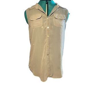 Fun & Flirt Women’s Sheer Button Up Sleeveless Top Belt Loops NO Belt included